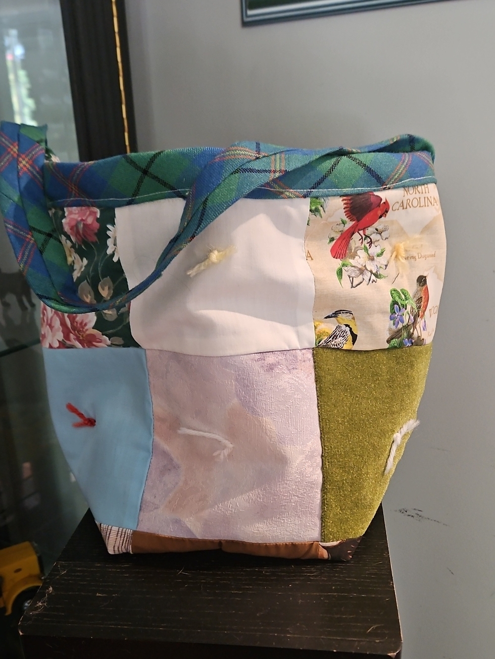 Handmade By Me (RRR) Multicolor Patchwork Tote Bag with Green Trim